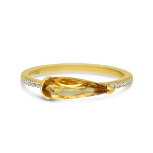 14K Yellow Gold Pear Citrine and Diamond East West Semi Precious Ring