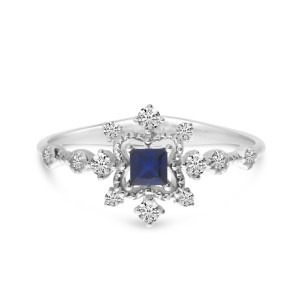 14K White Gold Princess Sapphire and Diamond Precious Ring