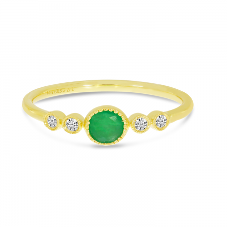 14K Yellow Gold Round Emerald and Diamond Stackable Precious Ring