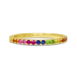 14K Yellow Gold Genuine Rainbow Sapphire Band