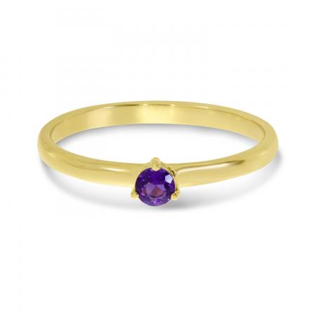 14K Yellow Gold 3mm Round Amethyst Birthstone Ring