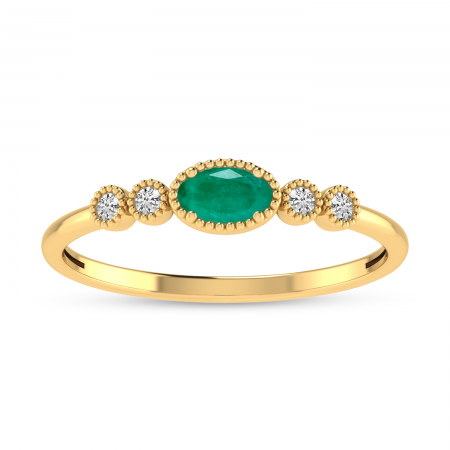 10K Yellow Gold Oval Emerald and Diamond Stackable Ring