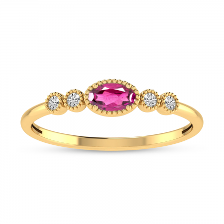 10K Yellow Gold Oval Pink Topaz and Diamond Stackable Ring