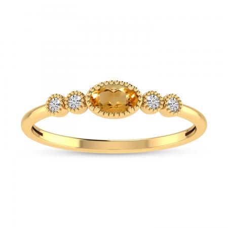 10K Yellow Gold Oval Citrine and Diamond Stackable Ring