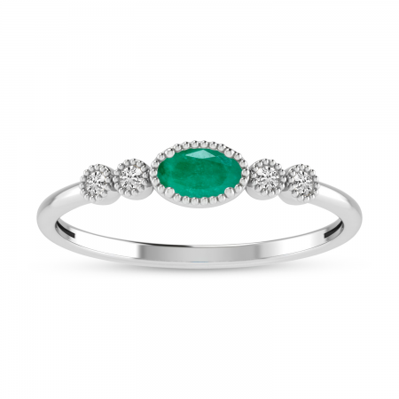 10K White Gold Oval Emerald and Diamond Stackable Ring
