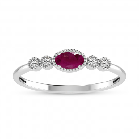 10K White Gold Oval Ruby and Diamond Stackable Ring