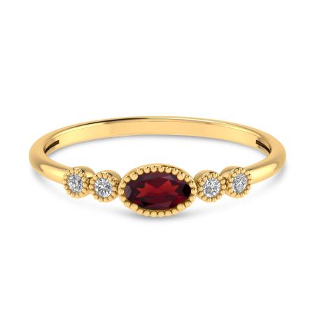 14K Yellow Gold Oval White Topaz and Diamond Stackable Ring