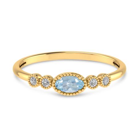 14K Yellow Gold Oval White Topaz and Diamond Stackable Ring