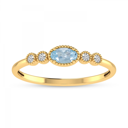 14K Yellow Gold Oval Aquamarine and Diamond Stackable Ring