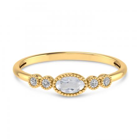 14K Yellow Gold Oval White Topaz and Diamond Stackable Ring