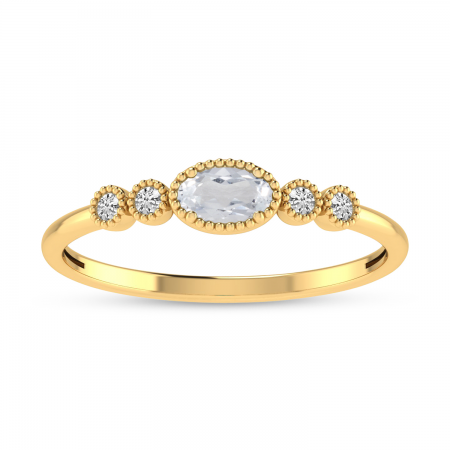 14K Yellow Gold Oval White Topaz and Diamond Stackable Ring