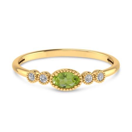 14K Yellow Gold Oval White Topaz and Diamond Stackable Ring