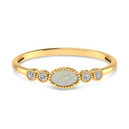 14K Yellow Gold Oval White Topaz and Diamond Stackable Ring