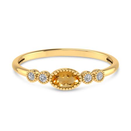 14K Yellow Gold Oval White Topaz and Diamond Stackable Ring