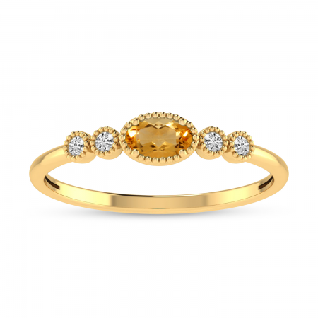 14K Yellow Gold Oval Citrine and Diamond Stackable Ring