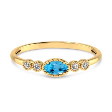14K Yellow Gold Oval White Topaz and Diamond Stackable Ring