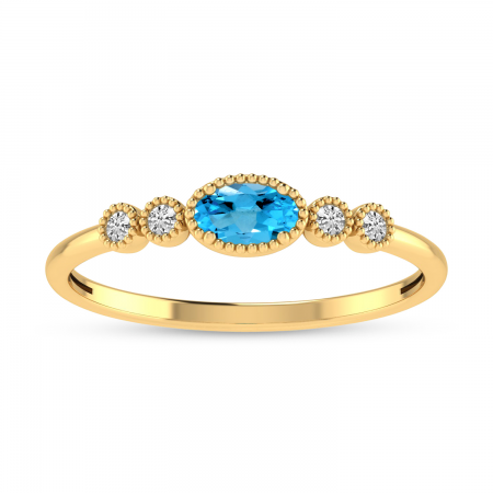 14K Yellow Gold Oval Blue Topaz and Diamond Stackable Ring