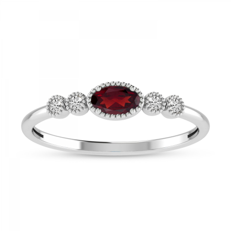14K White Gold Oval Garnet and Diamond Stackable Ring