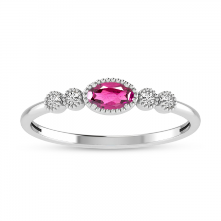 14K White Gold Oval Pink Tourmaline and Diamond Stackable Ring