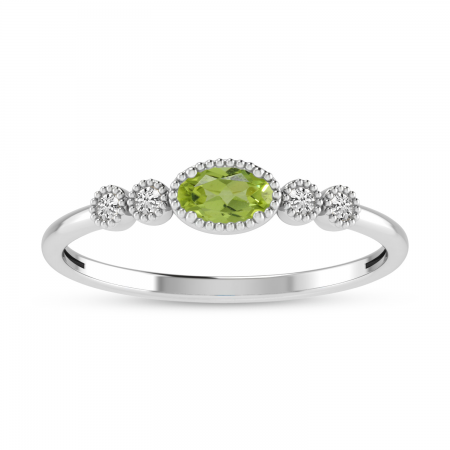 14K White Gold Oval Peridot and Diamond Stackable Ring