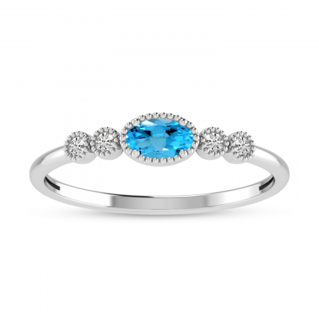 14K White Gold Oval Blue Topaz and Diamond Stackable Ring
