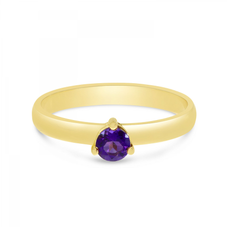 14K Yellow Gold 4mm Round Amethyst Birthstone Ring