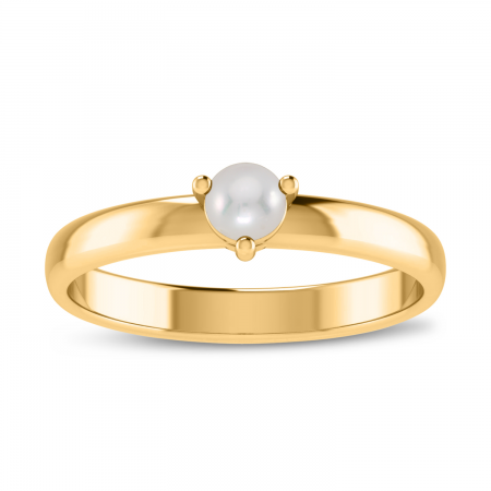 14K Yellow Gold 4mm Round Pearl Birthstone Ring