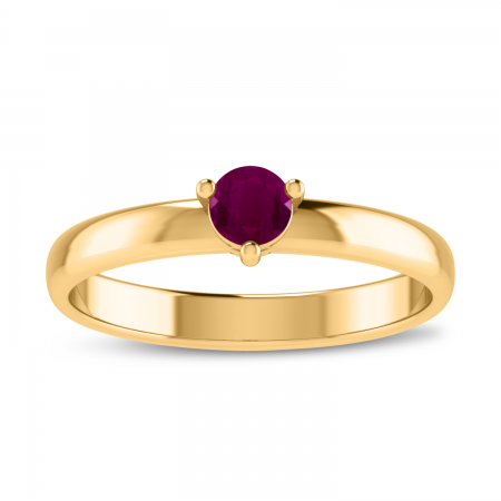 14K Yellow Gold 4mm Round Ruby Birthstone Ring