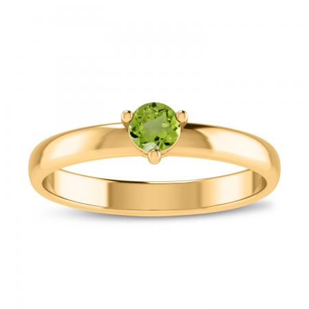 14K Yellow Gold 4mm Round Peridot Birthstone Ring