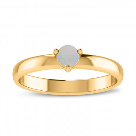 14K Yellow Gold 4mm Round Opal Birthstone Ring