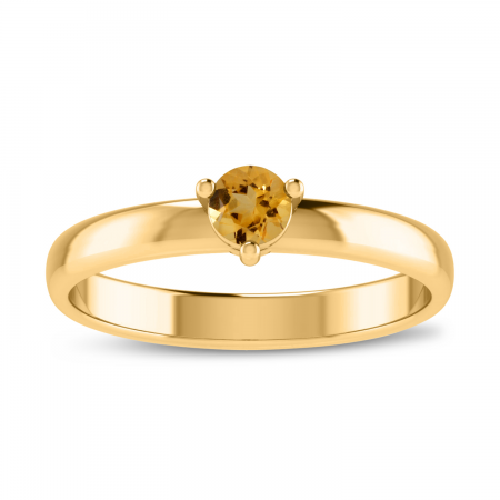 14K Yellow Gold 4mm Round Citrine Birthstone Ring