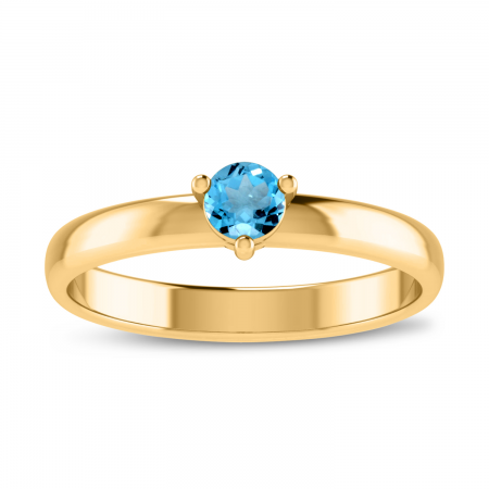 14K Yellow Gold 4mm Round Blue Topaz Birthstone Ring