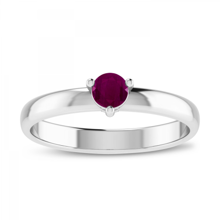 14K White Gold 4mm Round Ruby Birthstone Ring