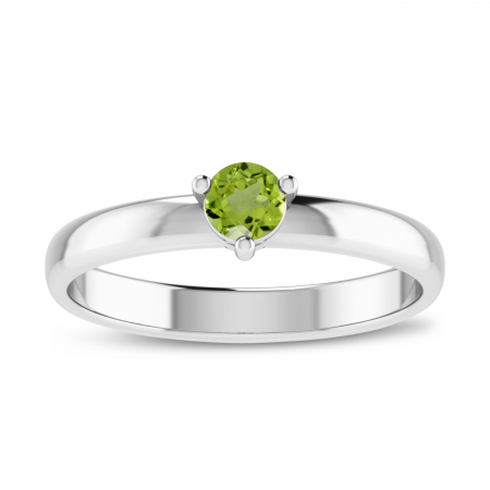 14K White Gold 4mm Round Peridot Birthstone Ring