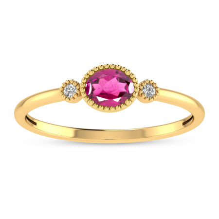 14K Yellow Gold Oval Pink Tourmaline Millgrain Birthstone Ring