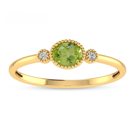 14K Yellow Gold Oval Peridot Millgrain Birthstone Ring