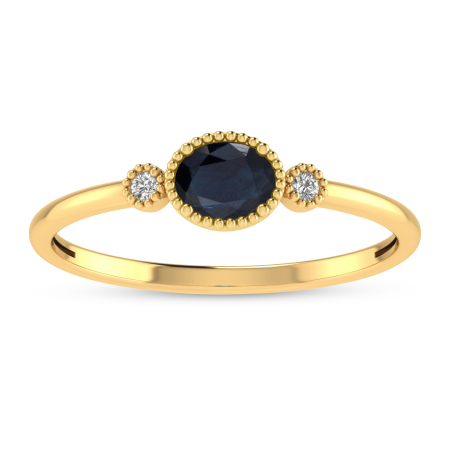 14K Yellow Gold Oval Sapphire Millgrain Birthstone Ring