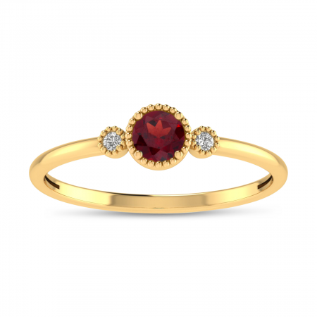 14K Yellow Gold 4mm Round Garnet Millgrain Birthstone Ring