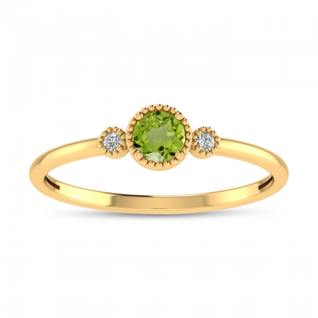 14K Yellow Gold 4mm Round Peridot Millgrain Birthstone Ring