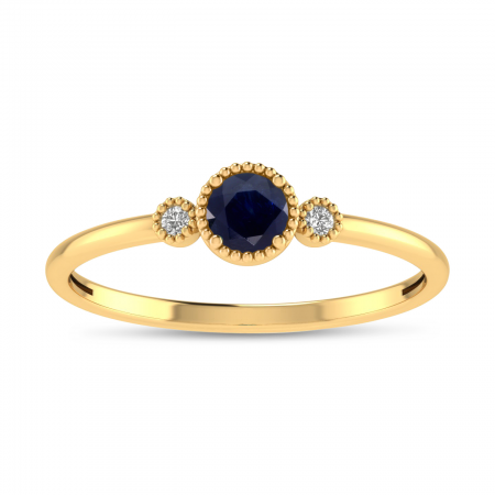 14K Yellow Gold 4mm Round Sapphire Millgrain Birthstone Ring