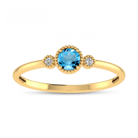 14K Yellow Gold 4mm Round Blue Topaz Millgrain Birthstone Ring