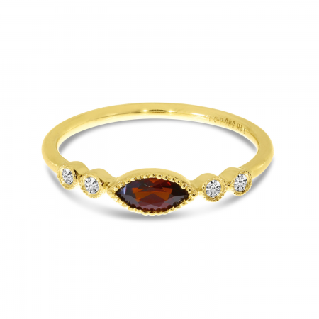 14K Yellow Gold Marquise Garnet and Diamond Semi Precious Stackable Ring