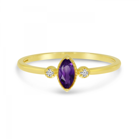 14K Yellow Gold Marquis Amethyst Birthstone Ring