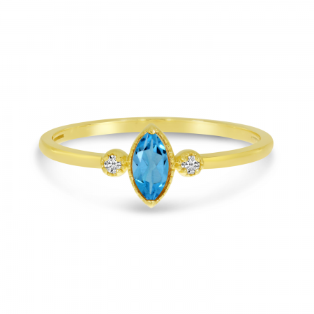 14K Yellow Gold Marquis Blue Topaz Birthstone Ring