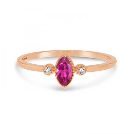 14K Rose Gold Marquise Pink Tourmaline Birthstone Ring