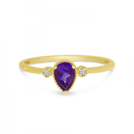 14K Yellow Gold Pear Amethyst Birthstone Ring