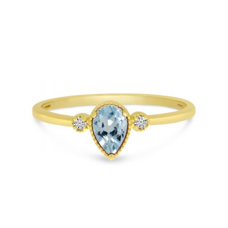 14K Yellow Gold Pear Aquamarine Birthstone Ring