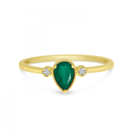 14K Yellow Gold Pear Emerald Birthstone Ring