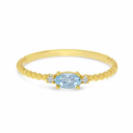 14K Yellow Gold East To West Oval Aquamarine Birthstone Ring