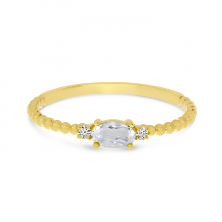 14K Yellow Gold East To West Oval White Topaz Birthstone Ring